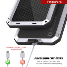 Load image into Gallery viewer, Funda metálica para iPhone 15, resistente y de grado militar, con cubierta de armadura de servicio pesado [a prueba de golpes]. Resistente de cuerpo completo [blanco].
