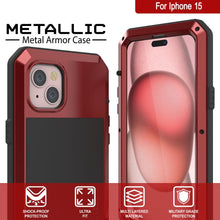 Load image into Gallery viewer, Funda de metal para iPhone 15, cubierta de armadura resistente de grado militar [a prueba de golpes] cuerpo completo rígido [rojo]
