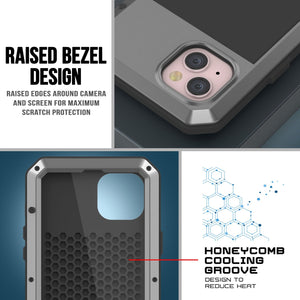 Carcasa de Metal para iPhone 15, Funda de Armadura de Grado Militar Resistente [a prueba de golpes] Cuerpo Completo Resistente [Plata]