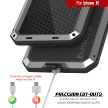 Cargar imagen en el visor de la galería, Carcasa de Metal para iPhone 15, Funda de Armadura de Grado Militar Resistente [a prueba de golpes] Cuerpo Completo Resistente [Plata]
