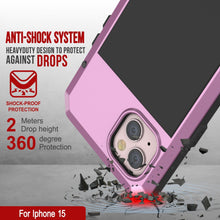 Cargar imagen en el visor de la galería, Funda de Metal para iPhone 15, Cubierta Protectora de Grado Militar Resistente [a prueba de golpes] Cuerpo Completo Duro [Rosa].
