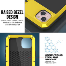 Cargar imagen en el visor de la galería, Funda de metal para iPhone 15 Plus, resistente armadura de grado militar con protección contra impactos. Diseño completo y resistente [Amarillo].
