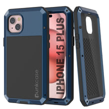 Cargar imagen en el visor de la galería, Carcasa de metal para iPhone 15 Plus, funda resistente de grado militar [a prueba de golpes] cuerpo completo resistente [azul].
