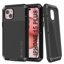 Cargar imagen en el visor de la galería, Estuche de metal iPhone 15 Plus, Cubierta de armadura resistente de grado militar [a prueba de golpes] Cuerpo completo resistente [Negro].
