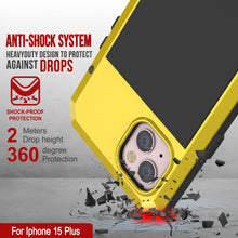 Cargar imagen en el visor de la galería, Funda de metal para iPhone 15 Plus, resistente armadura de grado militar con protección contra impactos. Diseño completo y resistente [Amarillo].

