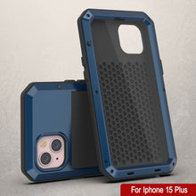Cargar imagen en el visor de la galería, Carcasa de metal para iPhone 15 Plus, funda resistente de grado militar [a prueba de golpes] cuerpo completo resistente [azul].
