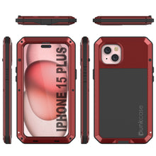 Cargar imagen en el visor de la galería, Funda de metal para iPhone 15 Plus, resistente de grado militar con protección contra impactos [a prueba de golpes]. Cubierta dura de cuerpo completo [Rojo].
