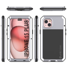 Cargar imagen en el visor de la galería, Funda de metal para iPhone 15 Plus, resistente y de grado militar, cubierta de armadura [a prueba de golpes] de cuerpo completo [blanca].
