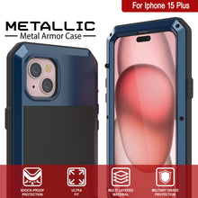 Cargar imagen en el visor de la galería, Carcasa de metal para iPhone 15 Plus, funda resistente de grado militar [a prueba de golpes] cuerpo completo resistente [azul].

