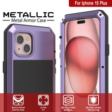 Cargar imagen en el visor de la galería, Carcasa de Metal para iPhone 15 Plus, Funda de Armadura de Grado Militar Resistente [a prueba de golpes], Dura de Cuerpo Completo [Morado]
