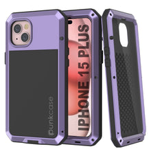 Cargar imagen en el visor de la galería, Carcasa de Metal para iPhone 15 Plus, Funda de Armadura de Grado Militar Resistente [a prueba de golpes], Dura de Cuerpo Completo [Morado]
