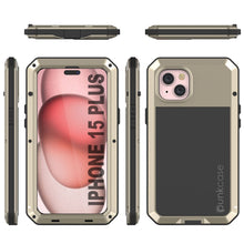 Cargar imagen en el visor de la galería, Funda metálica para iPhone 15 Plus, resistente de grado militar [a prueba de golpes], cuerpo completo duro [dorado].
