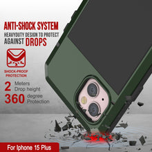 Cargar imagen en el visor de la galería, Carcasa metálica para iPhone 15 Plus, cubierta de alta resistencia de grado militar [a prueba de golpes] cuerpo completo duro [verde oscuro].
