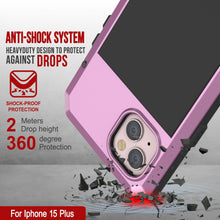 Cargar imagen en el visor de la galería, Funda de metal para iPhone 15 Plus, resistente de grado militar [a prueba de golpes] de cuerpo completo duro [rosa].
