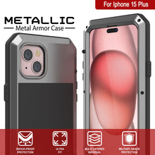 Cargar imagen en el visor de la galería, iPhone 15 Plus Metal Case, Cubierta de Armadura de Grado Militar Resistente [a prueba de golpes] de Cuerpo Completo Duro [Plata]

