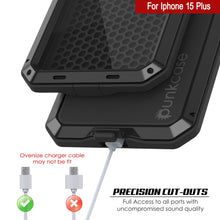 Cargar imagen en el visor de la galería, Estuche de metal iPhone 15 Plus, Cubierta de armadura resistente de grado militar [a prueba de golpes] Cuerpo completo resistente [Negro].
