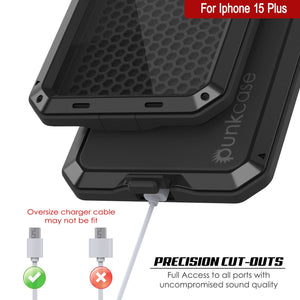 Estuche de metal iPhone 15 Plus, Cubierta de armadura resistente de grado militar [a prueba de golpes] Cuerpo completo resistente [Negro].