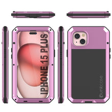 Cargar imagen en el visor de la galería, Funda de metal para iPhone 15 Plus, resistente de grado militar [a prueba de golpes] de cuerpo completo duro [rosa].
