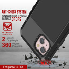 Cargar imagen en el visor de la galería, Estuche de metal iPhone 15 Plus, Cubierta de armadura resistente de grado militar [a prueba de golpes] Cuerpo completo resistente [Negro].
