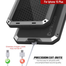 Cargar imagen en el visor de la galería, iPhone 15 Plus Metal Case, Cubierta de Armadura de Grado Militar Resistente [a prueba de golpes] de Cuerpo Completo Duro [Plata]

