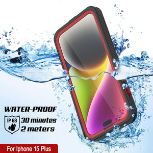 Carcasa resistente al agua para iPhone 15 Plus, Punkcase [Serie Extreme] Cubierta de armadura con protector de pantalla incorporado [Rojo].