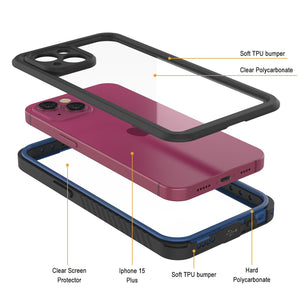 Estuche al agua para iPhone 15 Plus, Punkcase [Serie Extrema], cubierta protectora con armadura y protector de pantalla resistente incorporado [azul marino].