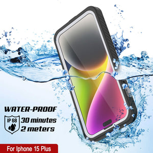 Funda impermeable para iPhone 15 Plus, Punkcase [Extreme Series] Cubierta blindada con protector de pantalla incorporado [Blanco]