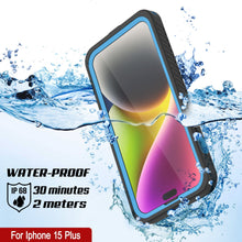 Cargar imagen en el visor de la galería, Funda impermeable para iPhone 15 Plus, Punkcase [Serie Extrema], cubierta protectora resistente con protector de pantalla incorporado [Azul claro].
