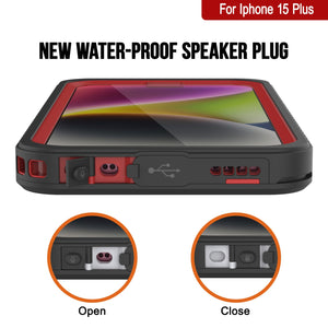 Carcasa resistente al agua para iPhone 15 Plus, Punkcase [Serie Extreme] Cubierta de armadura con protector de pantalla incorporado [Rojo].