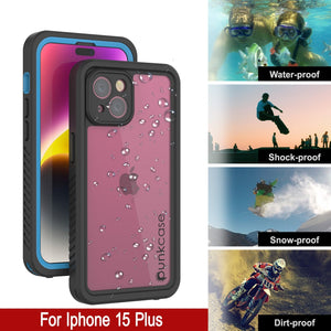 Funda impermeable para iPhone 15 Plus, Punkcase [Serie Extrema], cubierta protectora resistente con protector de pantalla incorporado [Azul claro].