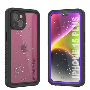 Funda impermeable para iPhone 15 Plus, Punkcase [Serie Extrema] Cubierta de armadura con protector de pantalla incorporado [Morado]
