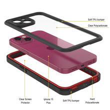 Cargar imagen en el visor de la galería, Carcasa resistente al agua para iPhone 15 Plus, Punkcase [Serie Extreme] Cubierta de armadura con protector de pantalla incorporado [Rojo].
