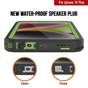 Funda impermeable Punkcase [Extreme Series] para iPhone 15 Plus, con protector de pantalla incorporado [Verde claro].