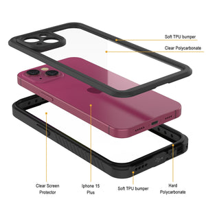Funda impermeable para iPhone 15 Plus, Punkcase [Serie Extrema] Funda protectora con armadura y protector de pantalla incorporado [Negro]