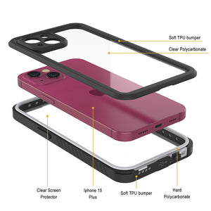 Funda impermeable para iPhone 15 Plus, Punkcase [Extreme Series] Cubierta blindada con protector de pantalla incorporado [Blanco]