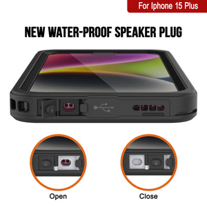 Funda impermeable para iPhone 15 Plus, Punkcase [Serie Extrema] Funda protectora con armadura y protector de pantalla incorporado [Negro]