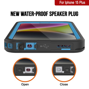 Funda impermeable para iPhone 15 Plus, Punkcase [Serie Extrema], cubierta protectora resistente con protector de pantalla incorporado [Azul claro].
