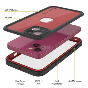 Funda impermeable IP68 para iPhone 16 Plus, Punkcase [Roja] [Serie StudStar] [Ajuste ajustado]