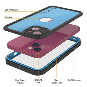 Funda impermeable IP68 para iPhone 16 Plus, Punkcase [Azul claro] [Serie StudStar] [Ajuste fino] [A prueba de suciedad]
