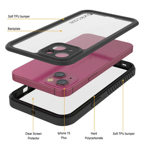 Funda impermeable IP68 para iPhone 16 Plus, Punkcase [Transparente] [Serie StudStar] [Ajuste fino] [A prueba de suciedad]