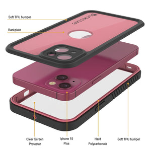 Funda impermeable IP68 para iPhone 16 Plus, Punkcase [rosa] [Serie StudStar] [Ajuste fino] [A prueba de suciedad]