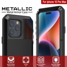 Cargar imagen en el visor de la galería, Funda de Metal para iPhone 15 Pro Max, Resistente de Grado Militar [a prueba de golpes] Cubierta de Armadura de Cuerpo Completo [Negra]
