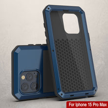 Cargar imagen en el visor de la galería, Funda metálica para iPhone 15 Pro Max, resistente y de grado militar, cubierta de armadura [a prueba de golpes], cuerpo completo, dura [azul].
