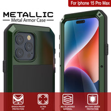 Cargar imagen en el visor de la galería, Funda de metal para iPhone 15 Pro Max, resistente y de grado militar, cubierta de armadura [a prueba de golpes], dura de cuerpo completo [verde oscuro].
