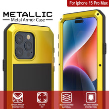 Cargar imagen en el visor de la galería, Funda de metal iPhone 15 Pro Max, resistente y robusta de grado militar [a prueba de golpes] de cuerpo completo [amarilla]
