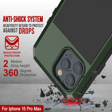 Cargar imagen en el visor de la galería, Funda de metal para iPhone 15 Pro Max, resistente y de grado militar, cubierta de armadura [a prueba de golpes], dura de cuerpo completo [verde oscuro].
