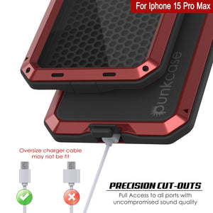Funda de metal para iPhone 15 Pro Max, resistente de grado militar [a prueba de golpes]. Cubierta rígida de cuerpo completo [roja].