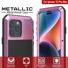 Cargar imagen en el visor de la galería, Funda de metal para iPhone 15 Pro Max, resistente de grado militar con cobertura completa de cuerpo duro a prueba de golpes [Rosa].
