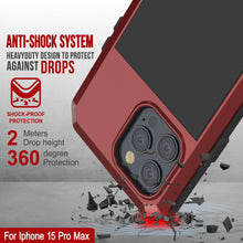 Cargar imagen en el visor de la galería, Funda de metal para iPhone 15 Pro Max, resistente de grado militar [a prueba de golpes]. Cubierta rígida de cuerpo completo [roja].
