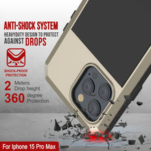 Cargar imagen en el visor de la galería, Funda de metal para iPhone 15 Pro Max, cubierta resistente de grado militar [a prueba de golpes] cuerpo completo dura [dorado].
